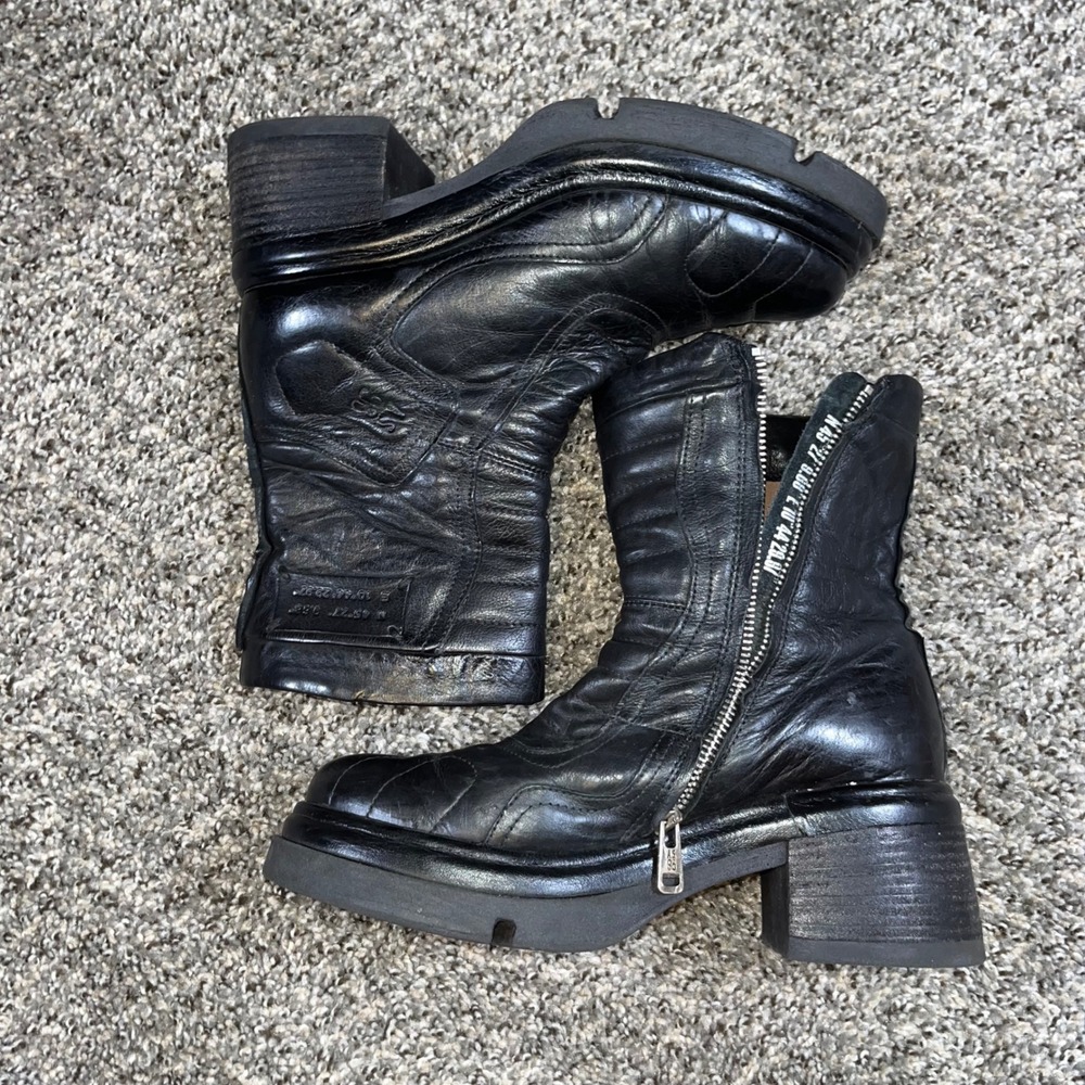 AS 98 Ethel Black Leather Quilted Platform Boots EU 39 Chunky Block Heel Zip Up